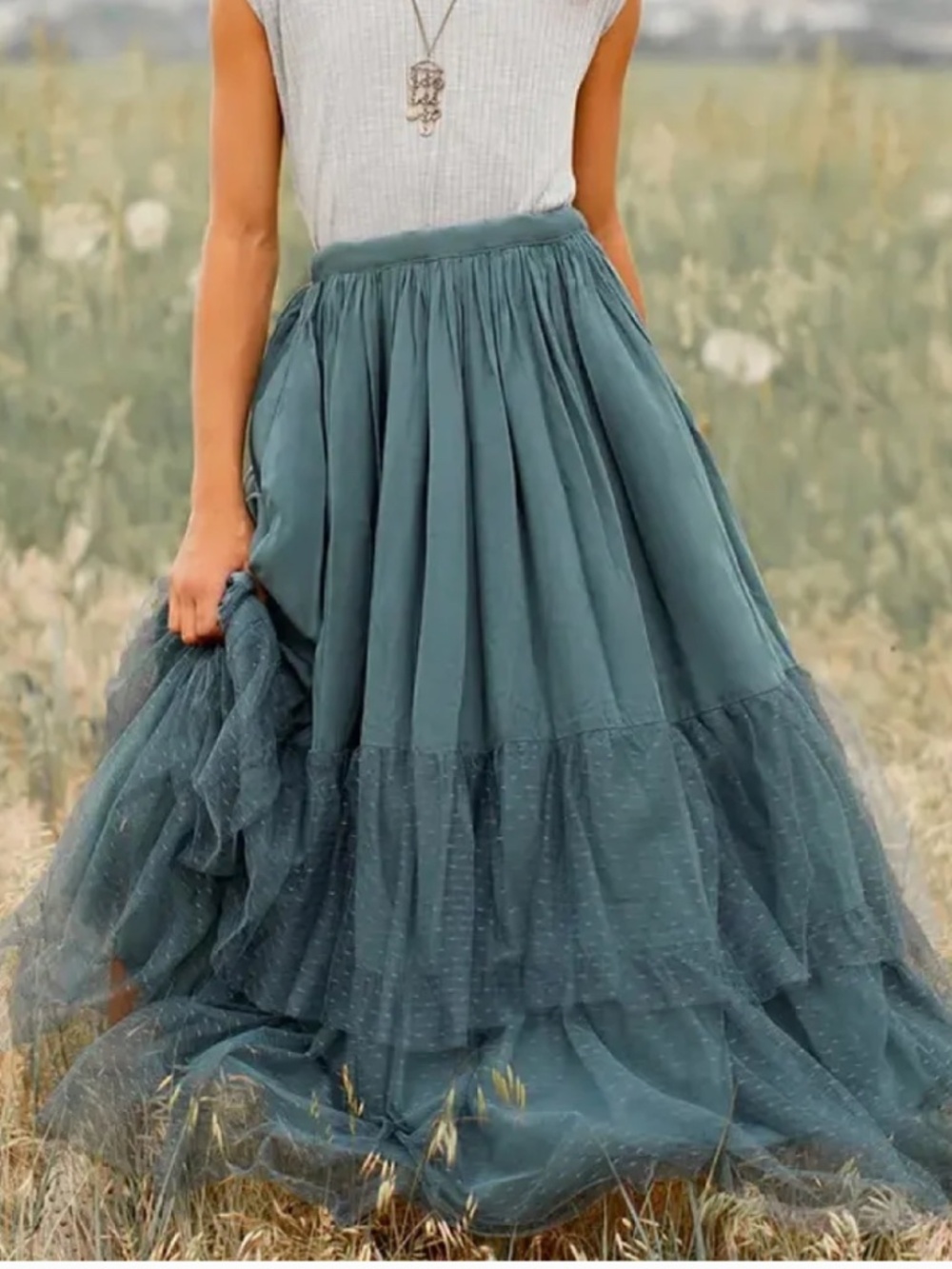 NWT Joyfolie Ada Skirt size 12 dusty teal Boho tulle skirt never worn
